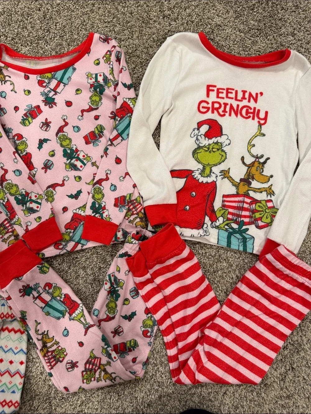 3 sets! Dr. Seuss Grinch Kids One-Piece Pajama Set - Red, Pink, White